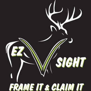 White and green EZ V Sight Decal with the words “Frame It & Claim It” on black background.